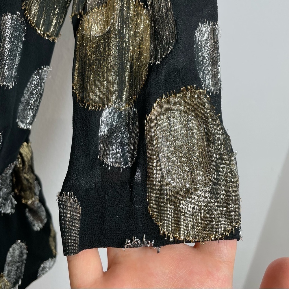 Nu Mode Sz 9 Vintage Y2K Metallic Top Padded Shoulders Tie Elastic Waist Retro - Picture 4 of 13